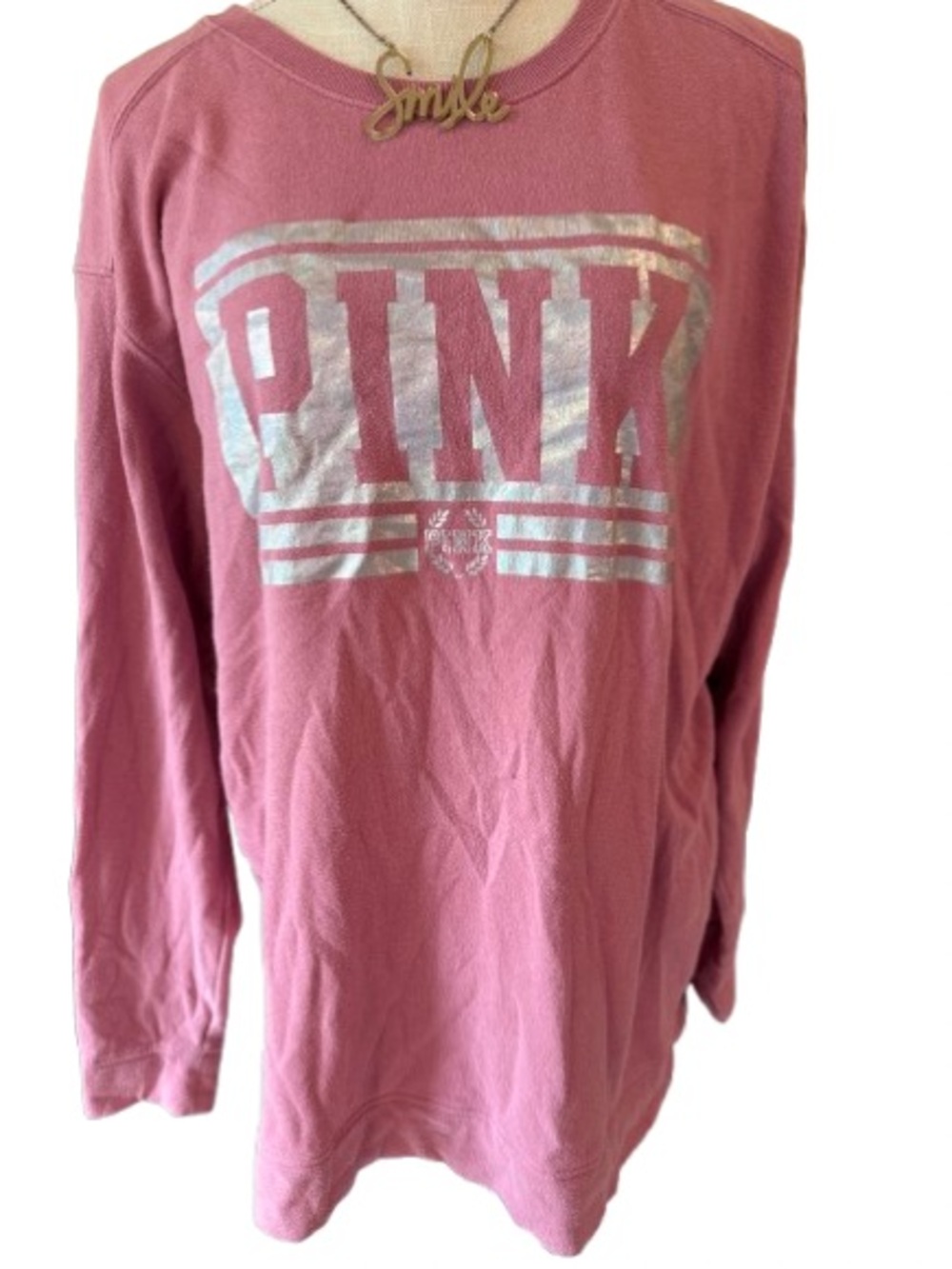 PINK Victoria's Secret Rose Pink Long-Sleeve Logo Pullover